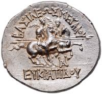 Baktrian Kingdom. Eukratides I. Silver Tetradrachm (16.93 g), ca. 171-145 BC Nea - 2