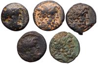 5-Piece lot of Antiochene bronze coins depicting the Star of Bethlehem.
