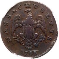 1788 Massachusetts Cent Ryder 10-L R2 PCGS F Detail Scratch - 2