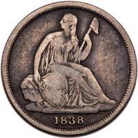 1838-O Liberty Seated 10C. No Stars PCGS VG10