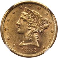 1882-S $5 Liberty NGC MS61