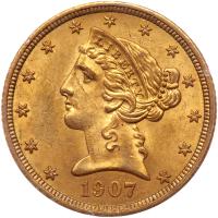 1907 $5 Liberty PCGS MS60