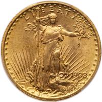 1908 $20 St. Gaudens. No Motto PCGS MS63