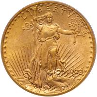 1908 $20 St. Gaudens. No Motto PCGS MS63