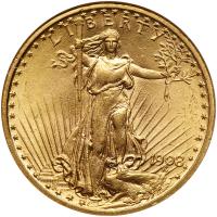 1908 $20 St. Gaudens. No Motto NGC MS63