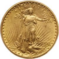 1908 $20 St. Gaudens. No Motto PCGS MS62