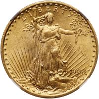 1908 $20 St. Gaudens. Motto NGC MS62