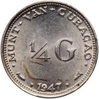 CuraÃ§ao. Â¼ Gulden, 1947 (u) PCGS MS62 - 2