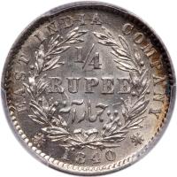 India-British. Â¼ Rupee, 1840 (B&C) PCGS AU58 - 2