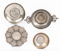 Worldwide. Lot of Silver Dishes with Coins of Germany and Great Britain at Base