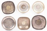 Worldwide. Lot of Silver Dishes or Small Ash Trays with Coins from the Far East at Base: