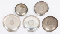 Worldwide. Lot of Silver Dishes or Small Ash Trays with Coins from the Middle East at Base: