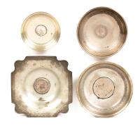 Worldwide. Lot of Silver Dishes or Small Ash Trays with Coins from Turkey at Base: