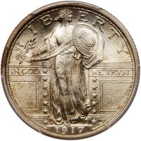 1917 Liberty Standing 25C. Type 1 PCGS MS64 FH