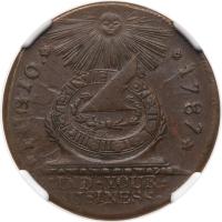 1787 Fugio Cent. Pointed rays, 4 cinquefoils, "STATES UNITED"