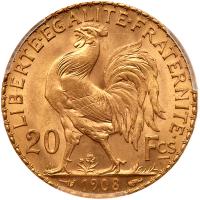 France. 20 Francs, 1908 PCGS MS65 - 2