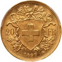 Switzerland. 20 Francs, 1897-B PCGS MS63 - 2