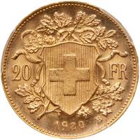 Switzerland. 20 Francs, 1930-B PCGS MS64 - 2