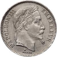 France. Platinum 20 Francs, 1865-A EF