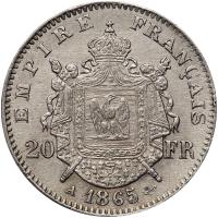 France. Platinum 20 Francs, 1865-A EF - 2