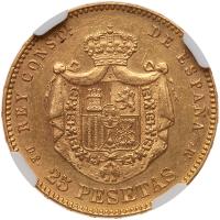 Spain. 25 Pesetas, 1878 (78)-DEM NGC Unc - 2