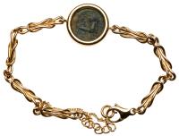 A Lovely 18K Yellow Gold Bracelet and Ancient Greek Bronze Coin, Ca.317-289 BC with Head of Apollo - 2