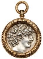 Handsome 18K Yellow Gold bezel with Ancient Seleukid Empire Silver Tetradrachm, Ca. 88-75 BC