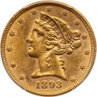 1893 $5 Liberty PCGS MS61