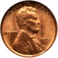 1931-S Lincoln 1C NGC MS65 RD