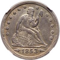 1853 Liberty Seated 25C. Arrows & Rays NGC AU Details