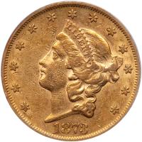 1873 $20 Liberty. Open 3 PCGS AU50