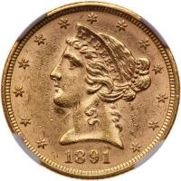 1891 $5 Liberty NGC MS60