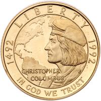 1992-W Christopher Columbus Quincentenary Gem Proof $5 Gold Coin