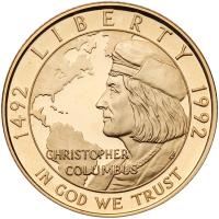 1992-W Christopher Columbus Quincentenary Gem Proof $5 Gold Coin