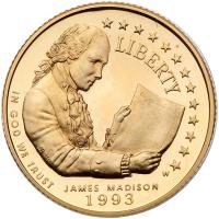 1993-W Bill of Rights Gem Proof $5 Gold Coin