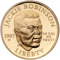 1997-W Jackie Robinson Commemorative Gem Proof $5 Gold Coin