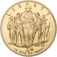 2011-W U.S. Army Commemorative Gem Unc $5 Gold Coin