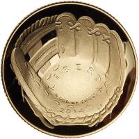 2014-W Baseball HOF Commemorative Gem Proof $5 Gold Coin