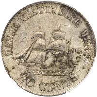 Danish West Indies. 20 Cents, 1878 PCGS AU53 - 2