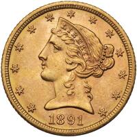 1891-CC $5 Liberty PCGS MS63