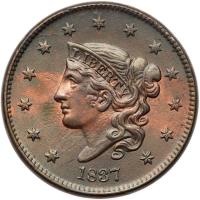 1837 Coronet Head 1C. Head of 1838