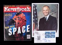 5 Signatures from John Glenn: 3 Covers, 1 Photograph, 1 Magazine