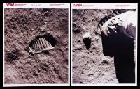 Apollo 11: Two Vintage Red Numbered NASA Images of Bootprints on the Moon. "This Paper Manufactured by Kodak" on Verso