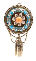 Ladies Museum Quality Antique Victorian Brooch/pendant in 14K Yellow Gold of Angel Skin Coral, Enamel and Seed Pearls of Exquisi