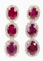 Ladies 14K Yellow Gold and Burmese Ruby and Diamond Drop Earrings