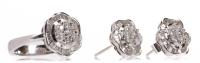 Ladies 18K White Gold Ring and Earrings with Accent Diamonds in a Lovely Floral Motif