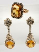 Ladies Vintage Ensemble of 14 Yellow and White Gold Imperial Topaz and Diamond Earrings and Ring