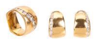 Ladies Vintage Ring with Matching Earrings in 18K Yellow Gold with Fine, Brilliant Cut White Diamonds Totaling 1.2 Carats