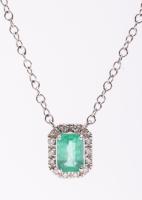 Ladies 1.5 Carat Emerald and 18K White Gold and Diamond Necklace