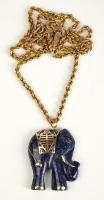 Ladies 14K Yellow Gold Rope Chain with Beautiful Lapis Elephant with Gold Trim